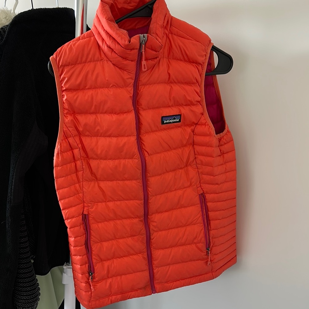 Patagonia Orange Quilted Vest with Down Insulation